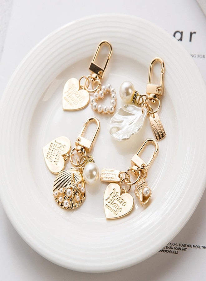 Spenlly Beach Keychain for Beach Ocean Lover Gift, Cute Pearl Shell Bag Purse Charms Summer Vacation Surfing Keyring Holder (Gold) - Image 5